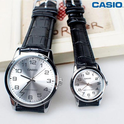 Đồng hồ đôi nam nữ dây da Casio Anh Khuê MTP/LTP V001L-7B