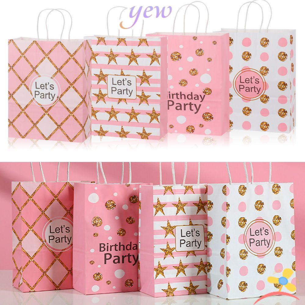 ♕Thú Nhồi Bông♕ Túi Giấy Kraft Màu Hồng Dễ Thương Dùng Đựng Kẹo Cho Bé