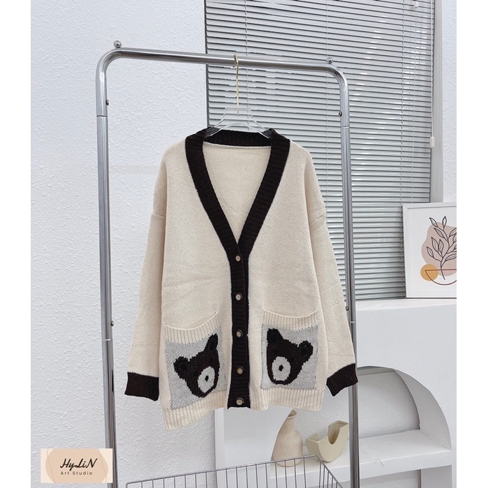 Khoát len Cardigan dáng dài túi Gấu 🐻🐻 (kèm hình thật)