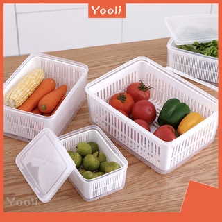 Hộp đựng thực phẩm để tủ lạnh 2 lớp có lỗ thoát nước thoát khí dễ dàng bảo quản rau củ