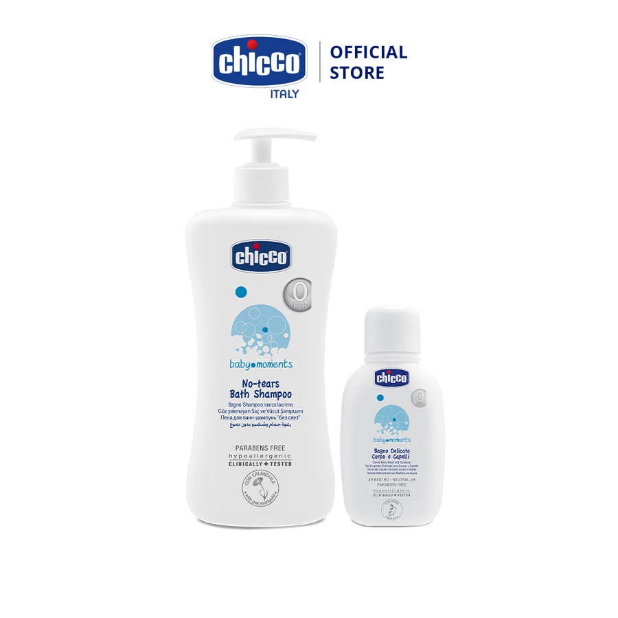 Combo Sữa tắm gội chiết xuất Hoa cúc 500ml &amp; Yến mạch 50ml Chicco 0M+