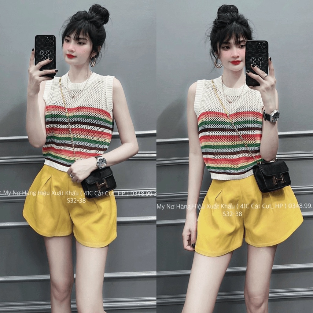 Áo Len Sọc Ngang Lưới Cầu Vồng Siêu Dễ Thương UP