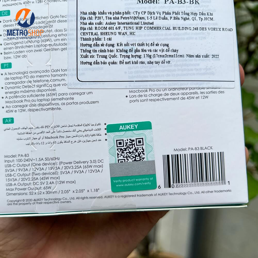 CỦ SẠC NHANH AUKEY OMNIA MIX 65W PA-B3
