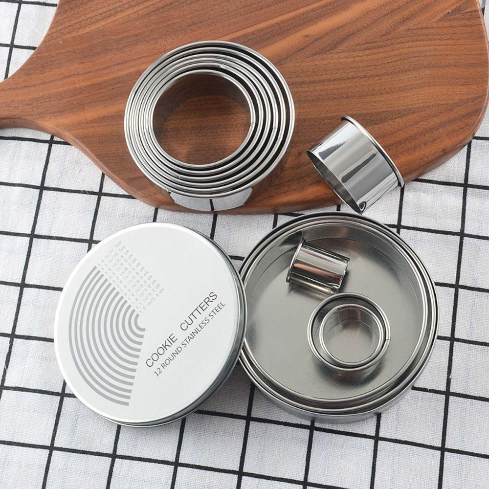AUGUSTINA Set 12 Khuôn Inox Làm Bánh Hình Tròn Tiện Dụng