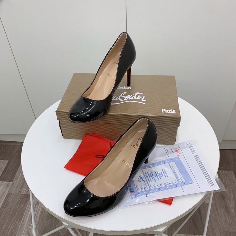 Giày cao gót louboutin mũi tròn da bóng gót nhọn spsl fullbox