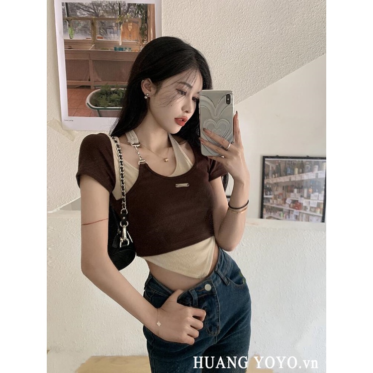 Áo Thun Giả Hai Dây Kiểu Xích Phong Cách Thời Trang Hàn Quốc 2022 Cho Nữ