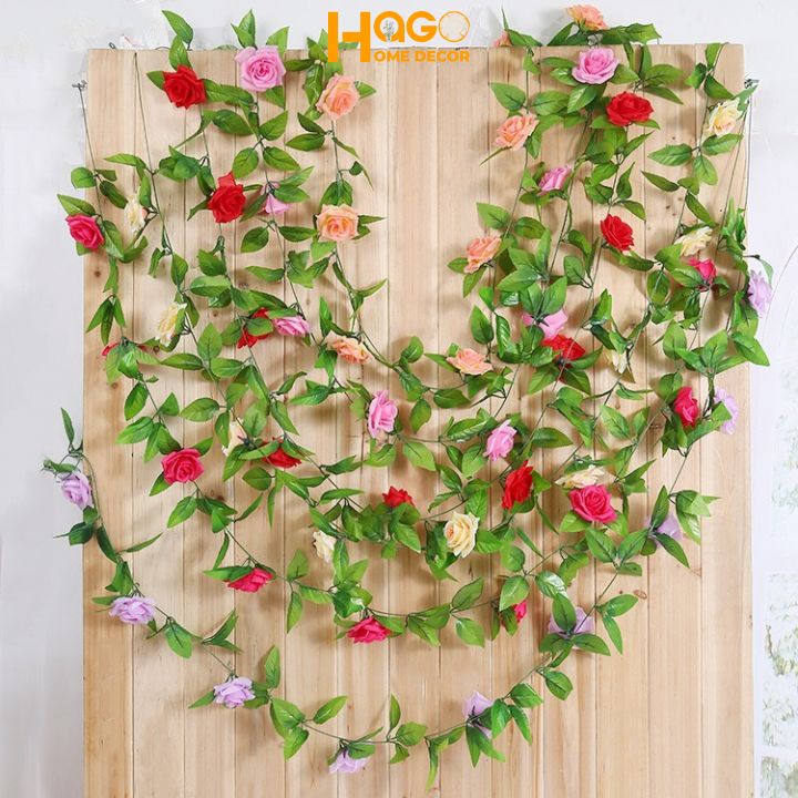 Hoa giả, dây hoa hồng leo dài 2,4m trang trí,decor ban công, tường nhà, nhà hàng, khách sạn, trường học