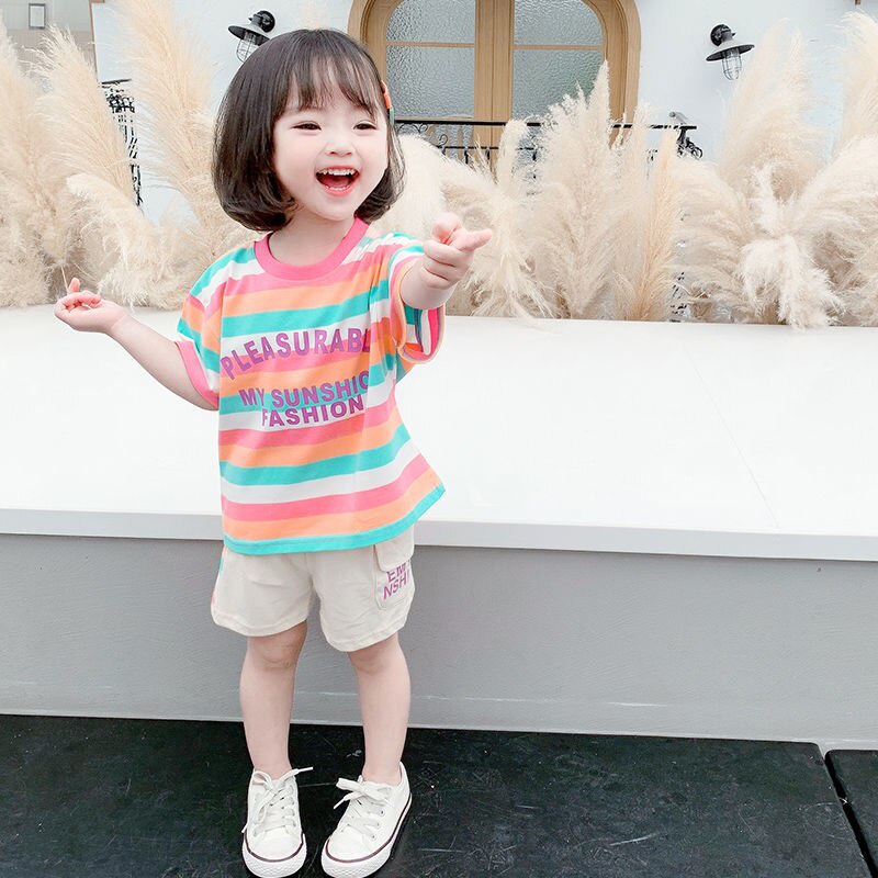 Set Áo Thun Ngắn Tay + Quần Dài Thời Trang Cho Bé Gái 0-8 Tuổi
