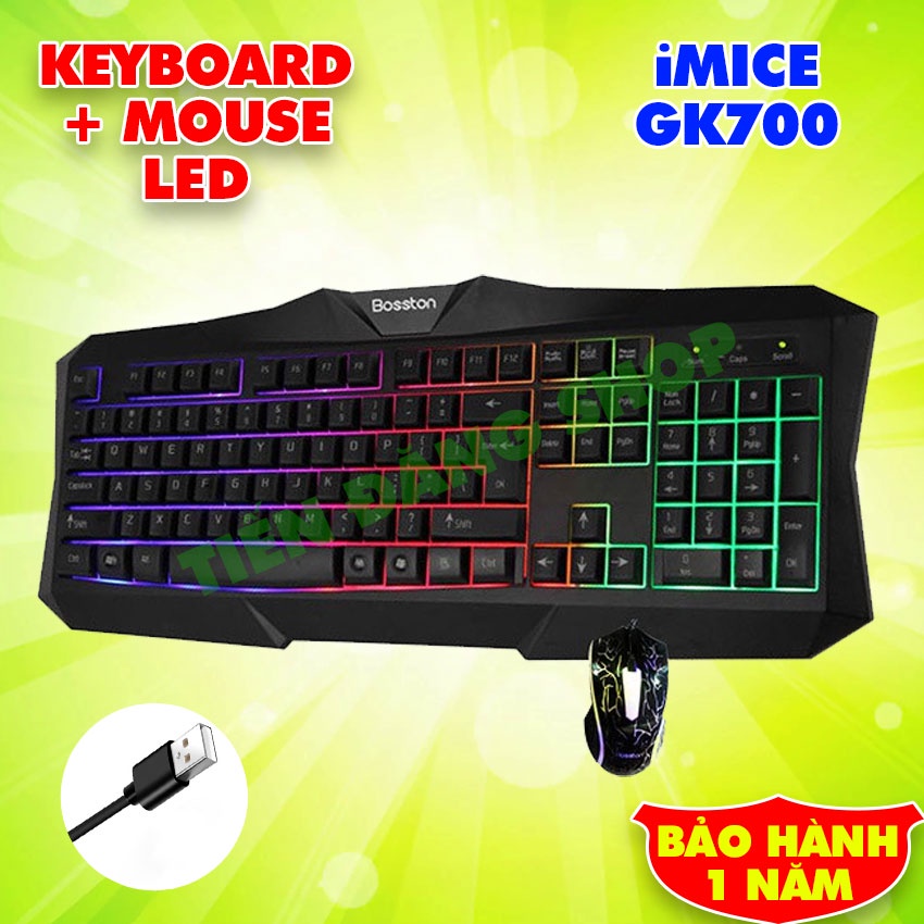 Combo Bàn phím (Keyboard) + Chuột (Mouse) Bosston 837 LED có dây cổng USB Chính hãng