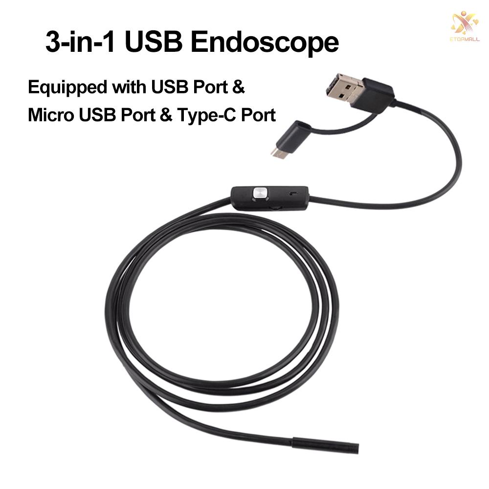 Camera Nội Soi 3 Trong 1 6 Bóng Led Ip67 Chống Thấm Nước Kết Nối Usb Type-C Cho Điện Thoại Android / Pc