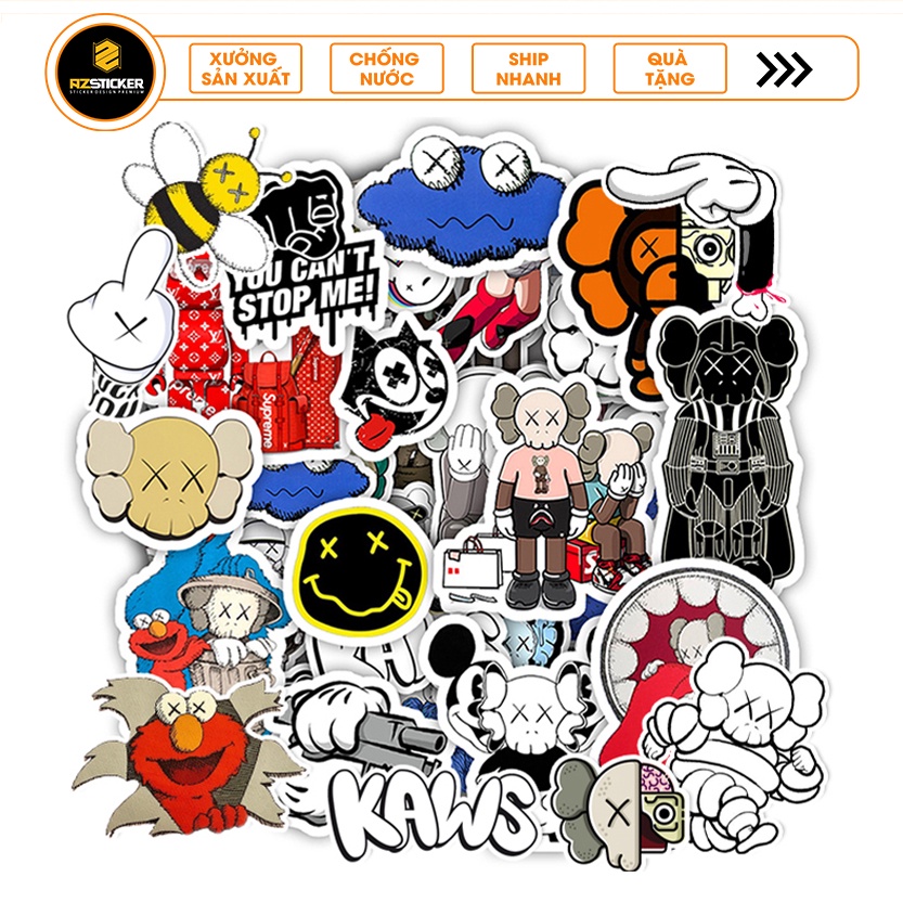 Sticker Người Len Kaws | Nhãn Dán Hoạt Hình Kaws Dán Mũ Bảo Hiểm Chống Nước Cắt Sẵn Từng Hình Dễ Dàng Sử Dụng