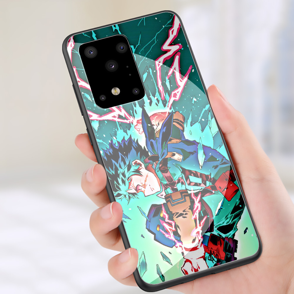 Ốp Điện Thoại Mặt Kính Cường Lực Viền Dẻo Họa Tiết Hoạt Hình My Hero Academia Cho Samsung Galaxy S7 Edge S8 S9 S10 S20 Plus D100