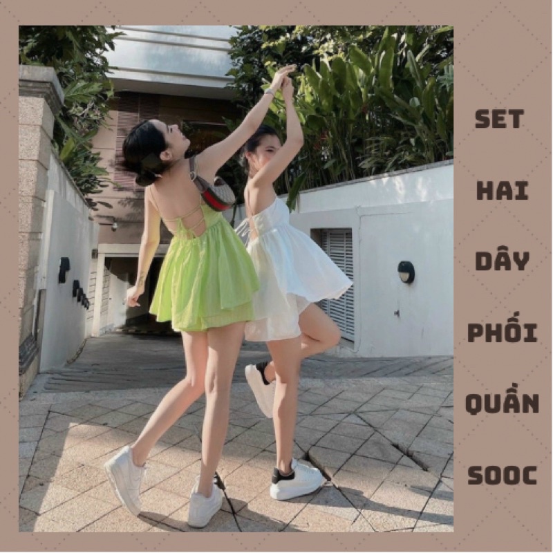 Bộ 2 Dây Dáng Babydoll Có Đệm Ngực Phối Quần Sooc