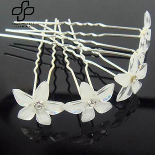 Bộ 20 trâm cài tóc cô dâu hình hoa dạng chữ U màu trắng