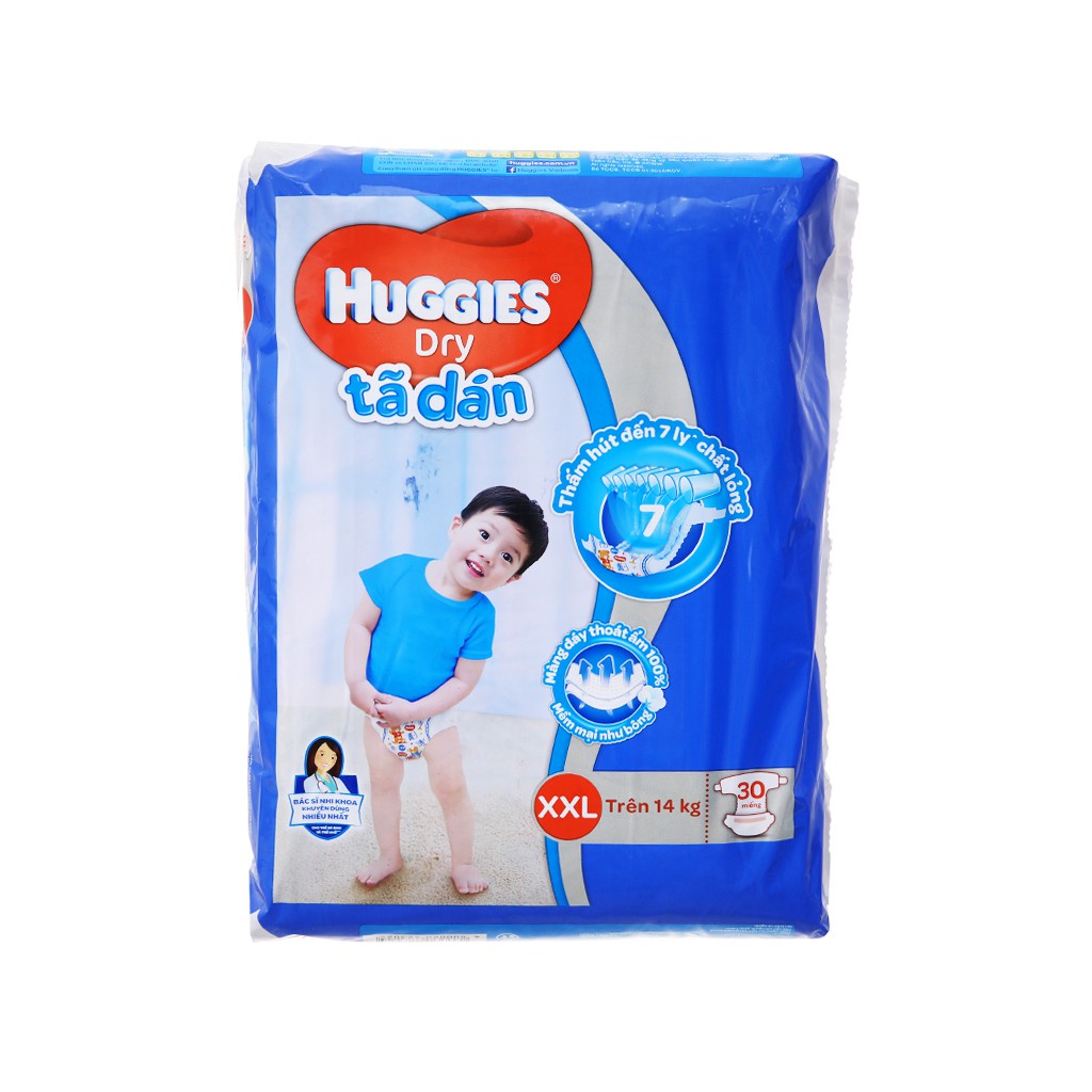 Tã dán Huggies Dry size XXL 30 miếng (cho bé trên 14kg) vttsp mới12 spmclc hdcyhmoi12...