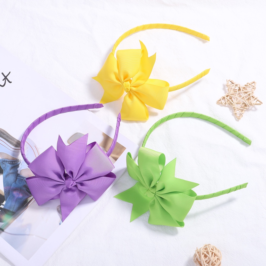 RainBow Bows 1 Băng Đô Đính Nơ Màu Sắc Trơn Cho Bé