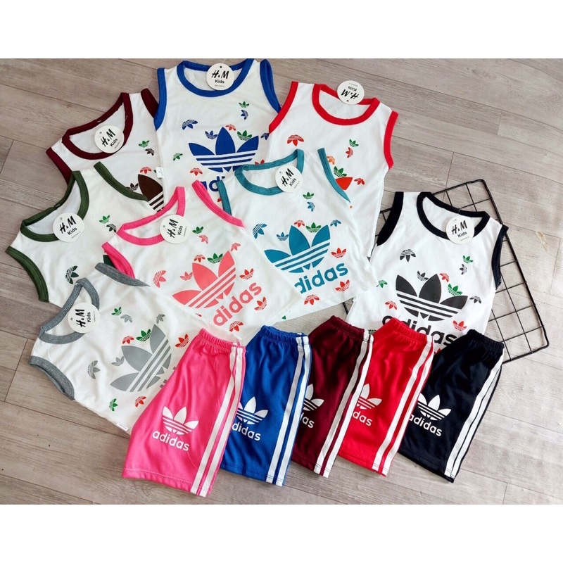 (8-22kg) SALE Đồ bộ ba lỗ sát nách Adidas chạy viền thun cotton mềm cho bé trai bé gái