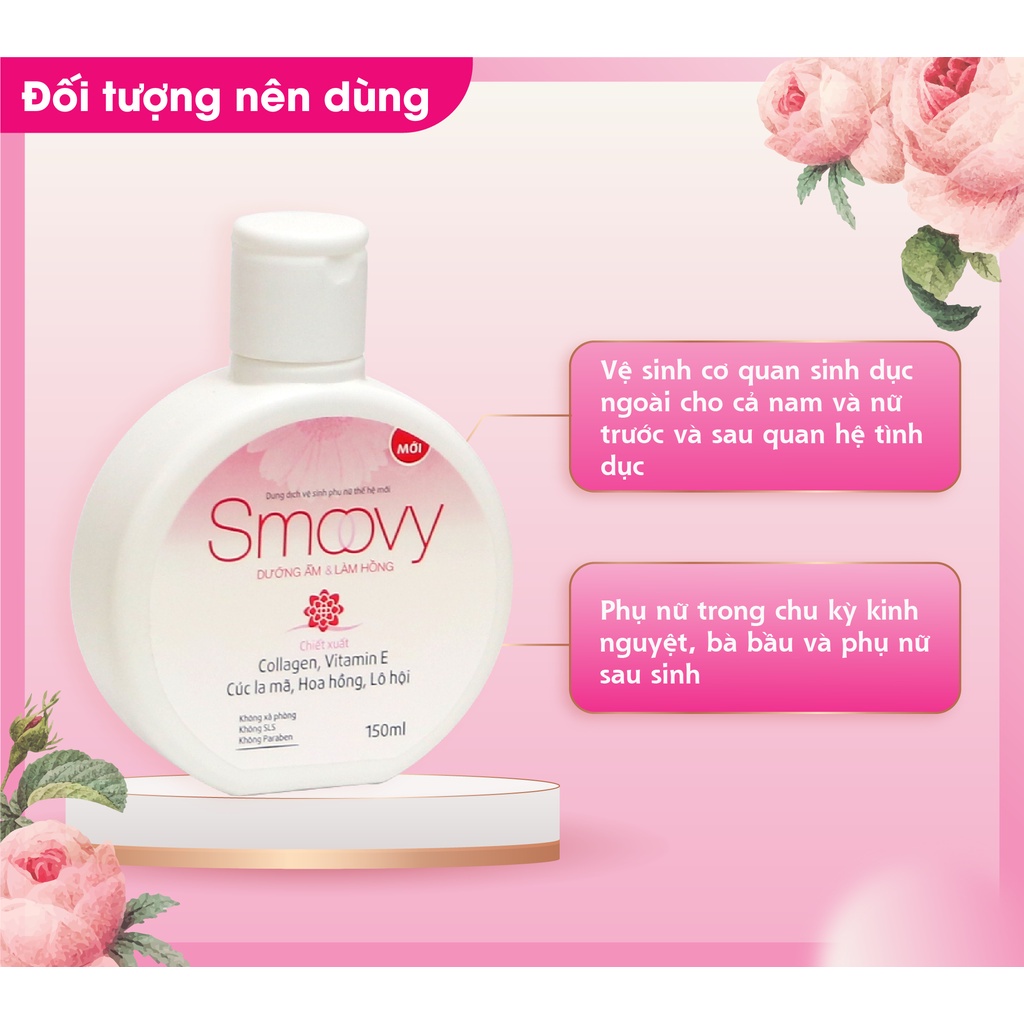 Dung dịch vệ sinh phụ nữ Smoovy làm hồng vùng kín dưỡng ẩm khử mùi, gel nước phụ khoa cho phụ nữ nam giới 150ml