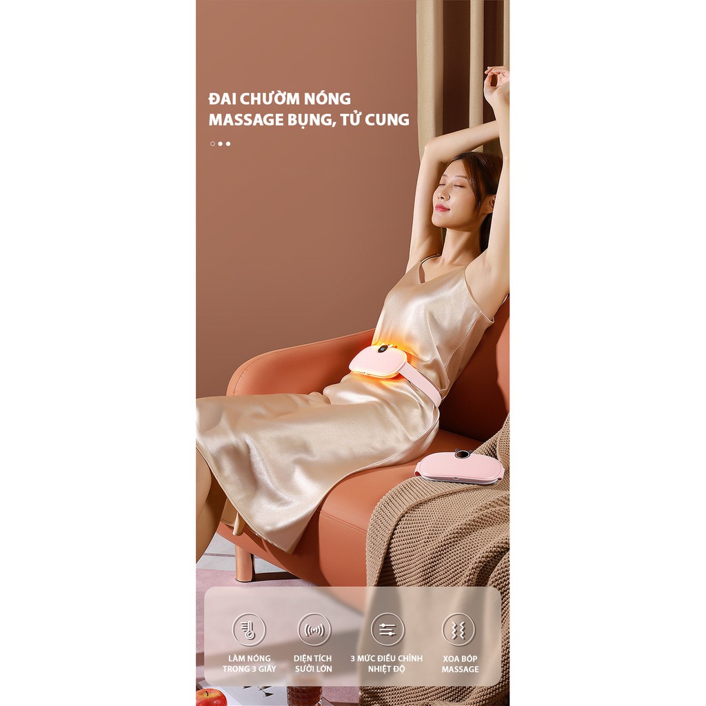 Đai chườm nóng massage 2 trong 1 giảm đau bụng sua tan mệt mỏi-sử dụng chip điều khiển thông minh làm nóng trong vòng 3S