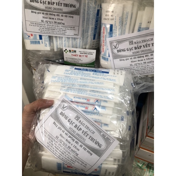 Băng GẠC Y TẾ Bông Gạc Đắp Vết Thương tiệt trùng băng gạc có kèm bông 6x15cm 6cm x 15cm Bảo Thạch