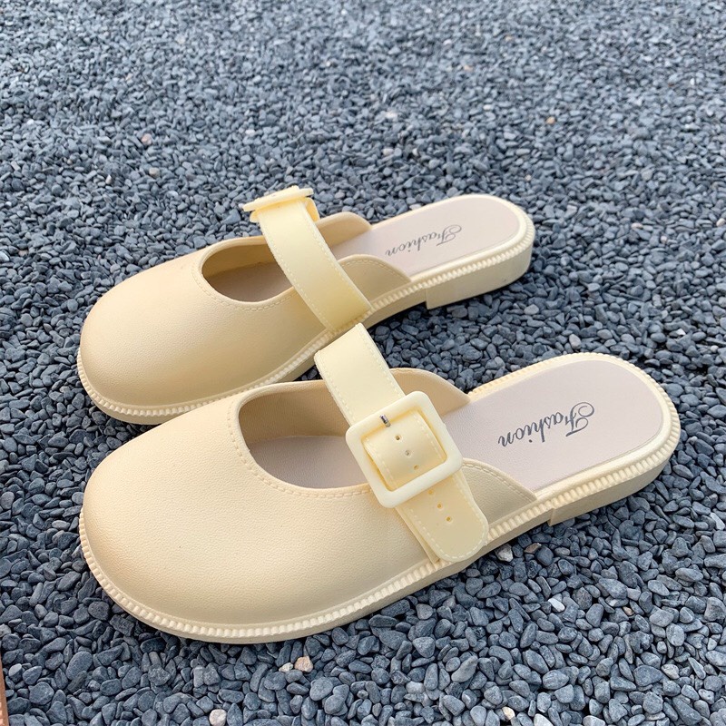 Giày sục nữ nhựa mềm đi mưa chống nước - Giày bệt lười nữ mũi tròn babydoll đủ size 34-41