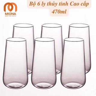 Bộ 6 ly thủy tinh Cao cấp 470ml, dáng cao, cốc sinh tố, sữa chua, trà sữa, quán cafe, Miona Store