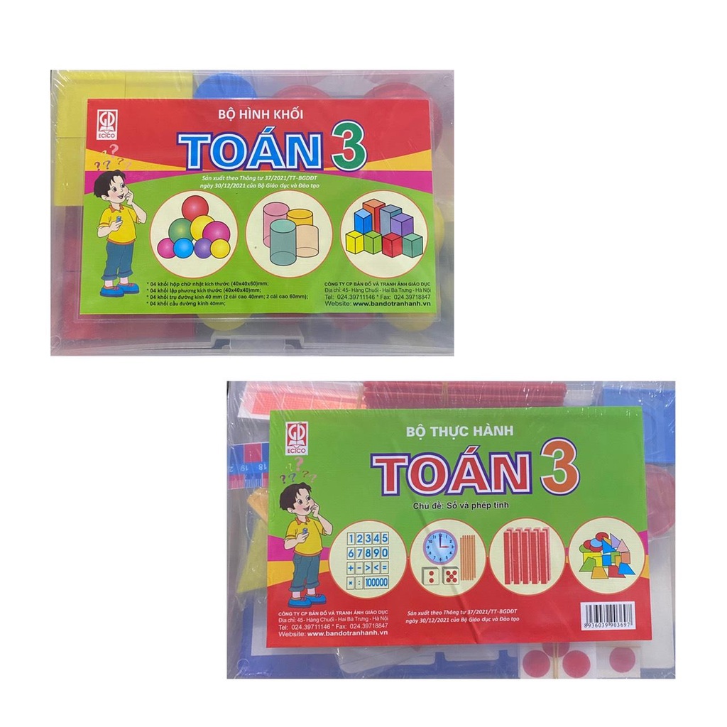 Sách - Bộ đồ dùng thực hành học toán lớp 3 + bộ hình khối toán lớp 3