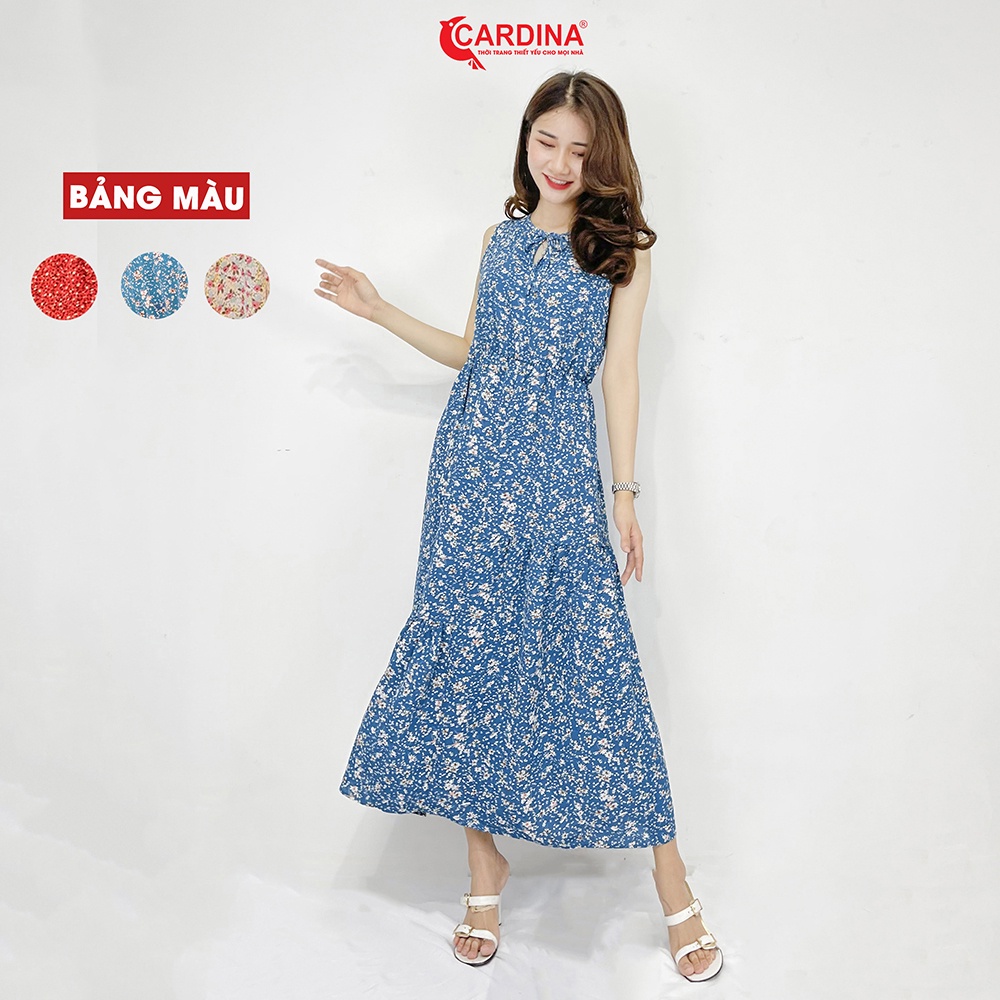 Đầm Maxi Hoa 𝐂𝐀𝐑𝐃𝐈𝐍𝐀 Chất Tơ Nhân Tạo Cao Cấp, Eo Chun Nhún Tầng, Nhẹ Nhàng Tinh Tế 1V3