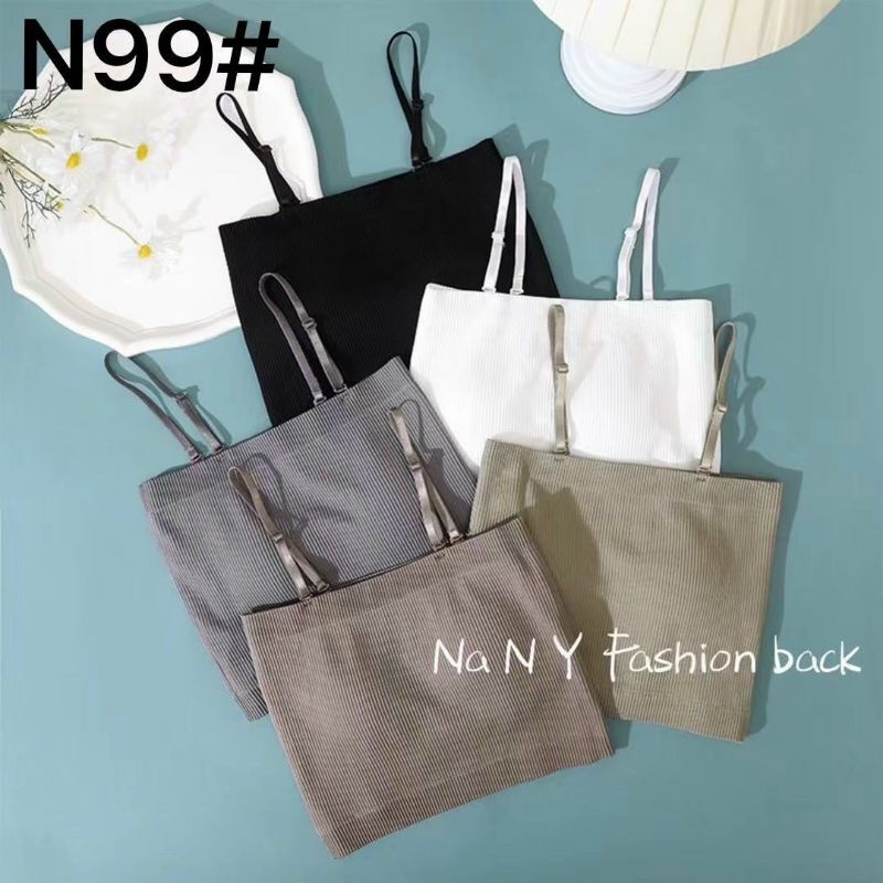Áo Bra 2 Dây Cotton Tăm Kẻ Sọc Thời Trang Có Đệm Ngực, Dây Áo Có Thể Tháo Rời N99