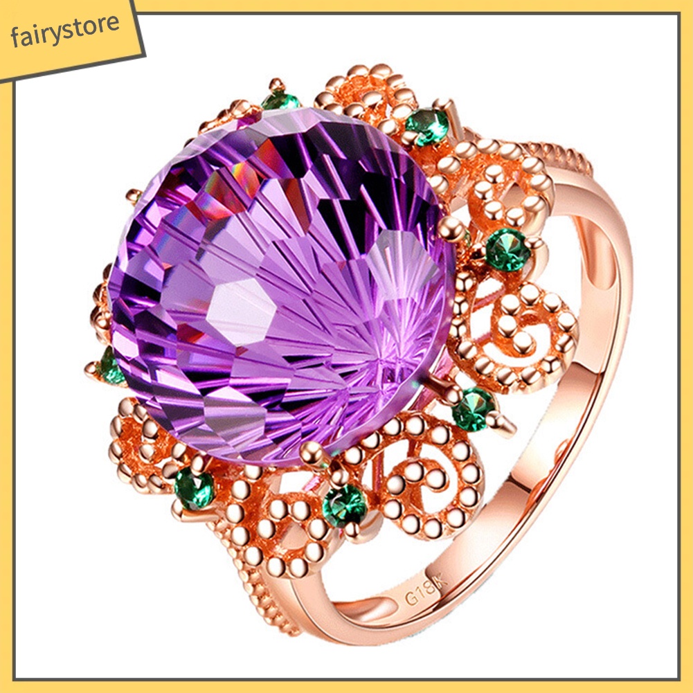Nhẫn bằng đồng đính đá thạch anh tím giả thời trang cho nữ