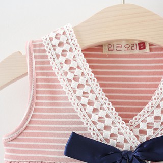 Váy cotton bé gái cổ nơ