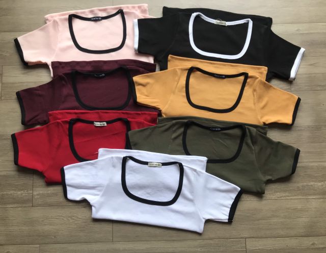Áo Croptop phối viền Tay Ngắn Cổ U - HÌNH THẬT VIDEO