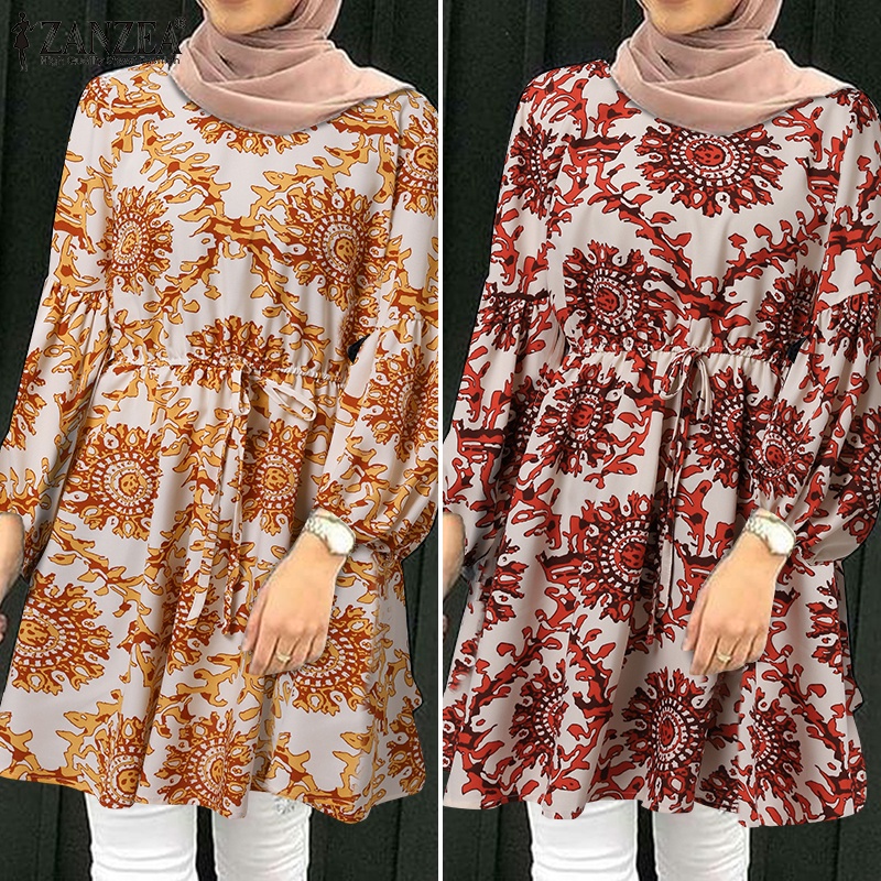 Zanzea Áo Kiểu Tay Dài Phồng Eo Co Giãn In Họa Tiết Đường Phố Thời Trang Cho Nữ