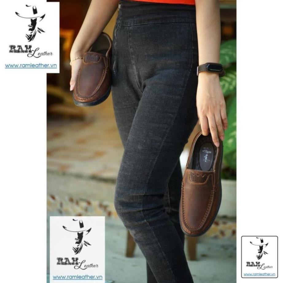 GIÀY LƯỜI RAM DA BÒ TRƠN NÂU ĐẤT - CHÍNH HÃNG RAM LEATHER ,