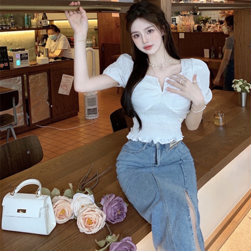 Áo Sơ Mi Ngắn Tay Cổ Vuông Thiết Kế Quyến Rũ Thời Trang Cho Nữ