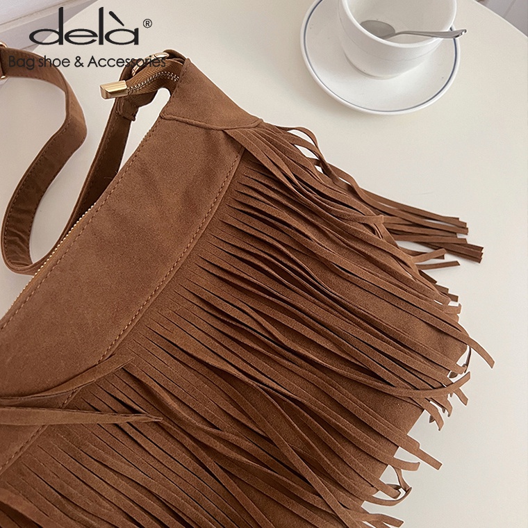 Dela Túi Đeo Chéo Da Lộn Đính Tua Rua Phong Cách Mỹ Thời Trang Mùa Hè