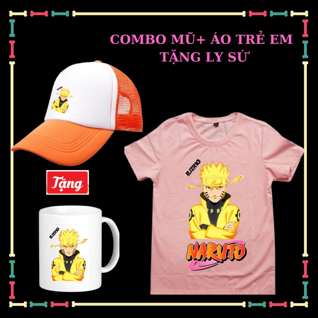Combo Mũ lưỡi trai Áo thun Mẫu Naruto lục đạo siêu ngầu cho trẻ em-Tặng Ly sứ in hình Naruto lục đạo