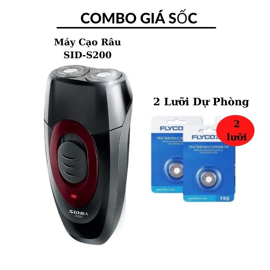 [Free Ship] Combo Máy Cạo Râu SID-S200 và Bộ 2 Lưỡi Cạo Dự Phòng FLYCO R8 (HUY MÁY CẠO RÂU)