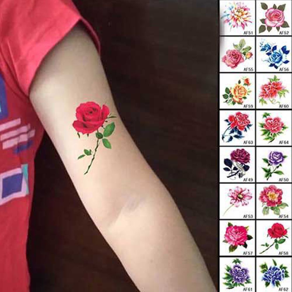 52 Hình xăm dán tạm thời chống nước hình hoa hồng/bướm dễ thương cho nữ