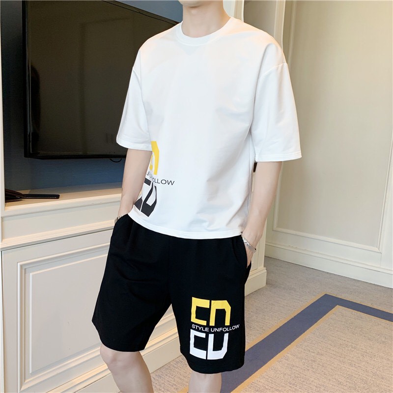 Bộ hè thể thao nam chất cotton 100% Co Dãn, kiểu dáng chuẩn form họa tiết trẻ trung năng đông | BigBuy360 - bigbuy360.vn