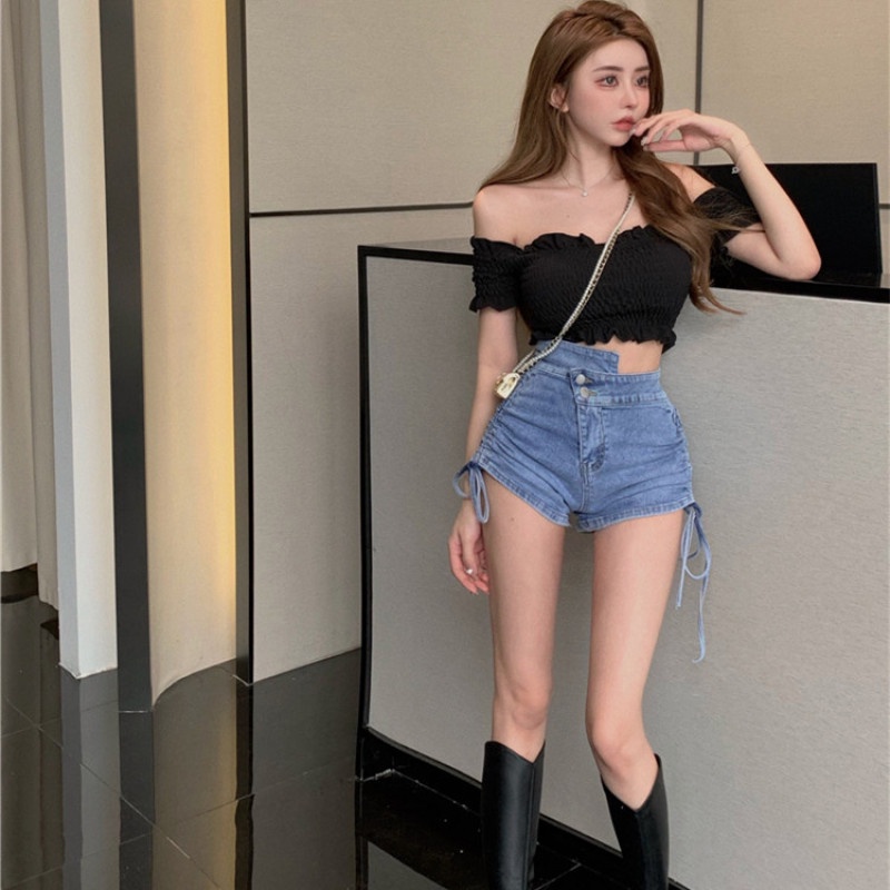 Quần Short Denim Lưng Cao Thiết Kế Độc Đáo