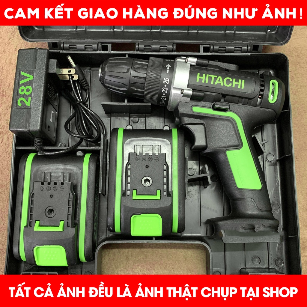[ĐA NĂNG] Máy Khoan Pin Hitachi Xanh 28V - Bắt Vít Cầm Tay HTC Xanh - 100% Lõi Đồng - Khoan sắt, gỗ đa năng