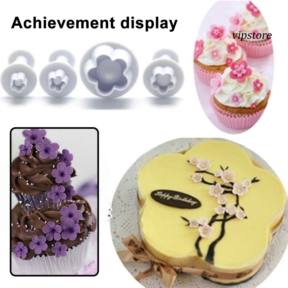 Set 4 Khuôn Cắt Tạo Hình Hoa Mận Trang Trí Bánh