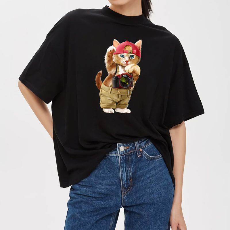 Áo phông nam nữ cộc tay chú mèo thợ chụp ảnh ngầu lòi size XS-3XL 100% cotton