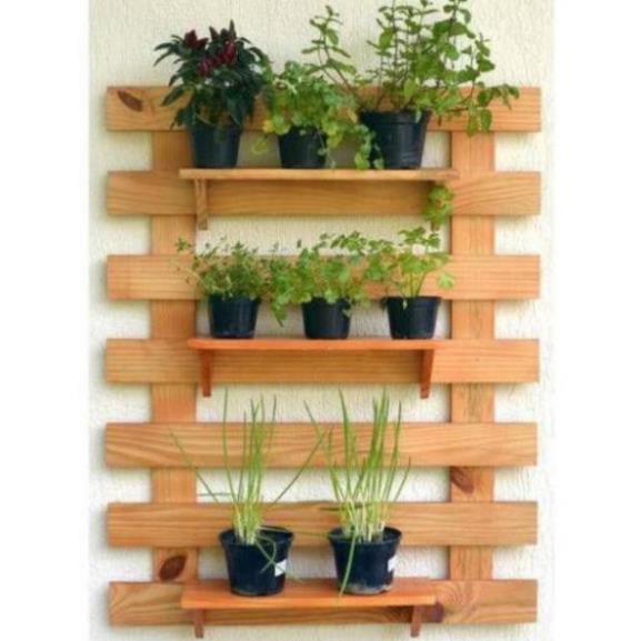 Kệ treo tường kệ trang trí trong nhà ngoài trời ban công giá đựng cây cảnh bằng gỗ thông  60x80cm