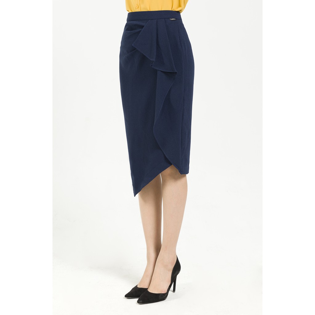 Chân váy ôm xếp ly bèo rủ lệch LAMER L62F19Q010-S3200 (Xanh tím than) | BigBuy360 - bigbuy360.vn