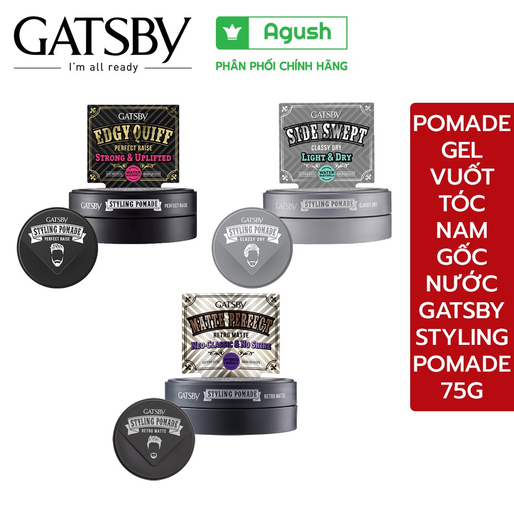 Gel vuốt tóc nam pomade Gatsby Styling Pomade 75g mềm bóng mượt, siêu cứng giữ nếp nhật chính hãng tạo kiểu tóc thơm