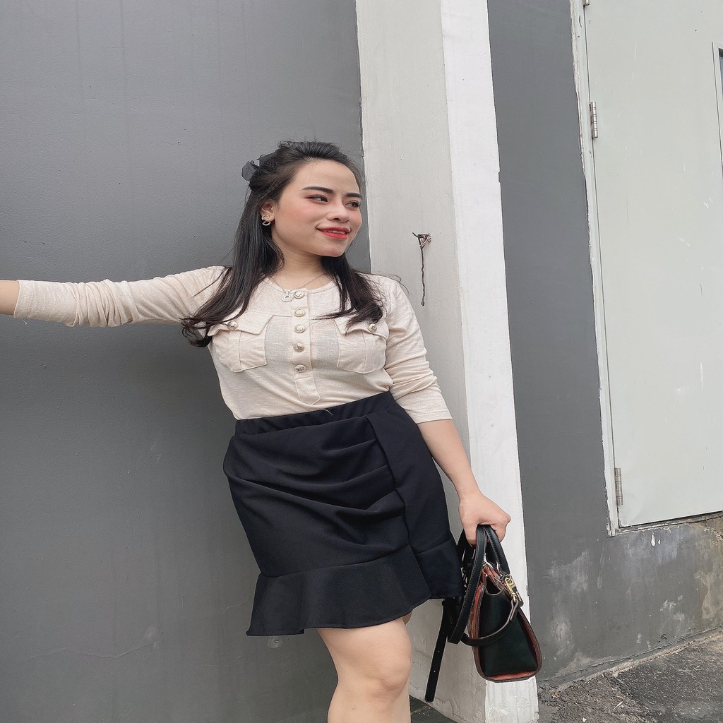Chân váy đuôi cá nhún bèo nữ cao cấp dáng ngắn có quần lót trong bigsize từ 60-85kg | BigBuy360 - bigbuy360.vn