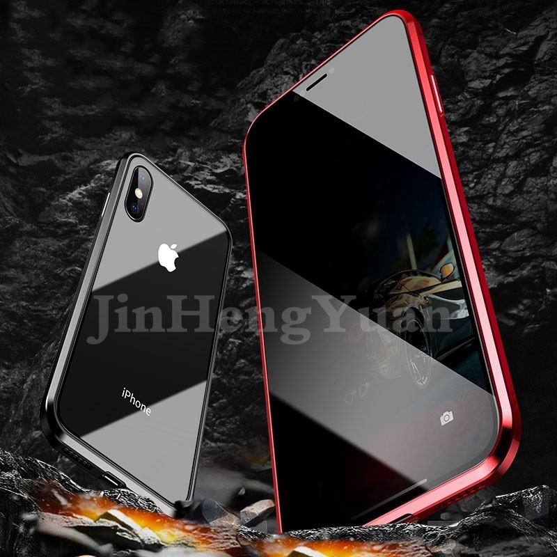 Ốp lưng mặt kính chống nhìn trộm viền kim loại từ tính cho iPhone 6 6s 7 8 Plus X XS MAX XR 11 11Pro 11Promax