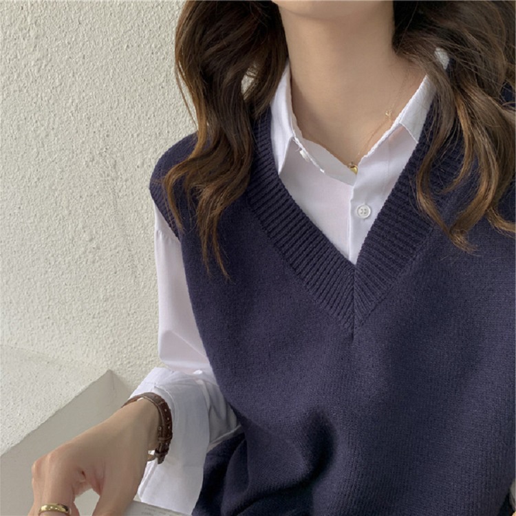 Áo gile nữ chất len dệt kim cổ chữ V 3 màu siêu xinh YUKAGO TQ252GG